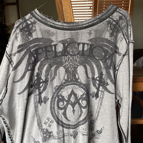 VINTAGE MENS AFFLICTION THERMAL LONGSLEEVE REVERSIBLE DISTRESSED FIGHTER XL/XXL - Picture 2 of 10